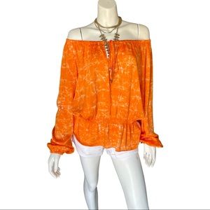 MICHAEL KORS Boho Orange Tie Front Top Blouse